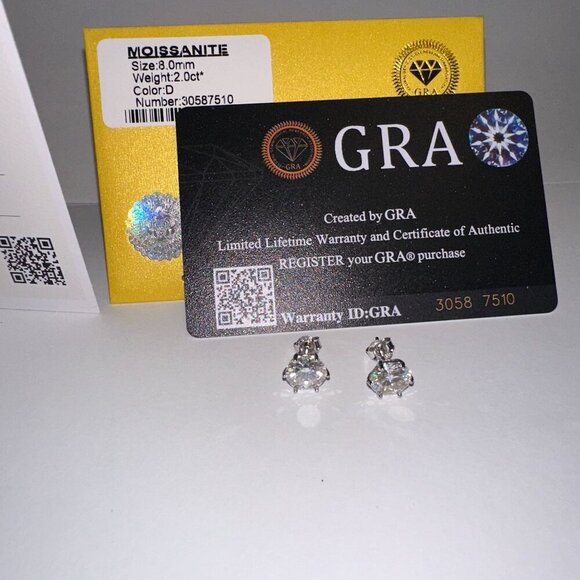 Moissanite Stud Earrings 8mm Round D Color VVS1 GRA Cert - Picture 10 of 16